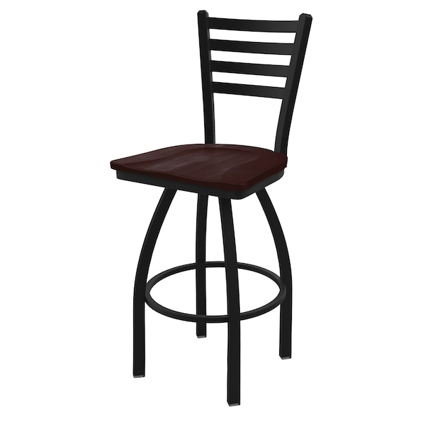 25" Swivel Counter Stool, Black Wrinkle, Dark Cherry Maple Seat